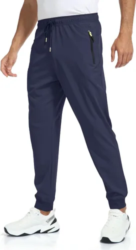 Miniatura 3 de Rapoo - Pantalones ligeros para hombre, de secado rápido, con 3 bolsillos con cremallera, para entrenamiento, pista, gimnasio y atletismo