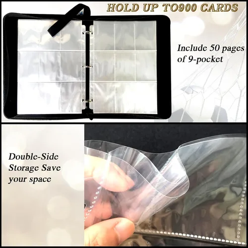 Miniatura 5 de Carpeta de tarjetas coleccionables de 900 bolsillos, soporte para tarjetas de fútbol con 50 fundas extraíbles para 900 tarjetas deportivas, álbum
