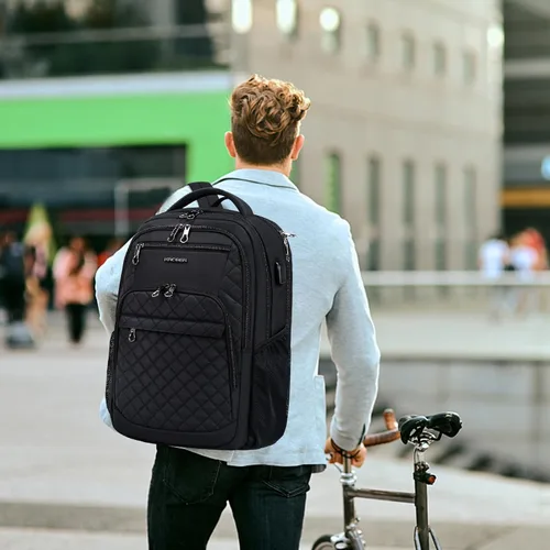 Miniatura 7 de KROSER Mochila de viaje para laptop, Acolchado, negro, 17 pulg., Moderno