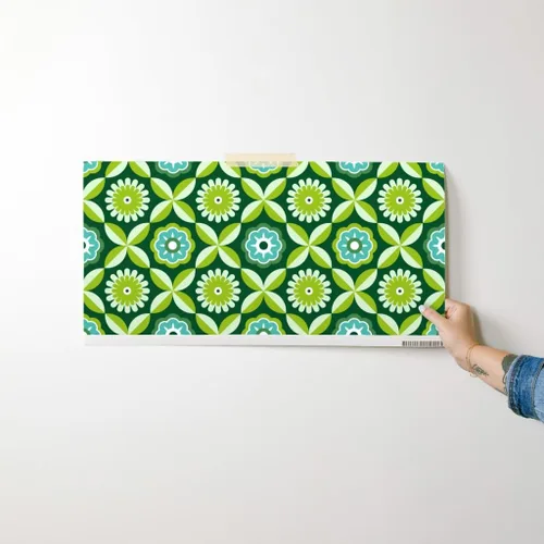 Miniatura 7 de Papel tapiz para despegar y pegar, diseño retro verde con diseño de flores vintage botánicas de los años 70 y 1960 Spoonflower