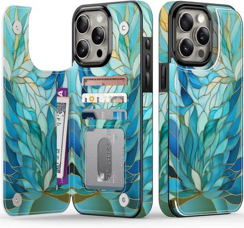 Miniatura 84 de FUNMIKO Funda tipo cartera para iPhone 13 con tarjetero, bloqueo RFID, protección de grado militar y obras de arte impresas con rayos UV, cierre