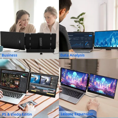 Miniatura 6 de Monitor de viaje con extensor de pantalla para laptop, monitor portátil dual de 14 pulgadas, IPS FHD 1080P, trabajo de viaje, pantalla adicional