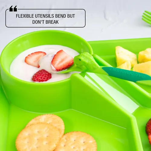 Miniatura 6 de Juego de vajilla Dinneractive para niños - 3 piezas de vajilla verde de dinosaurios - Utensilios de dinosaurios - Platos para niños pequeños