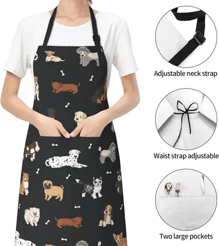 Miniatura 3 de Perinsto Delantal Impermeable para Mascotas Perros Gatos Animales Lindos con Babero para Aseo Cocina Horneado Pintura Jardinería Perro (negro)