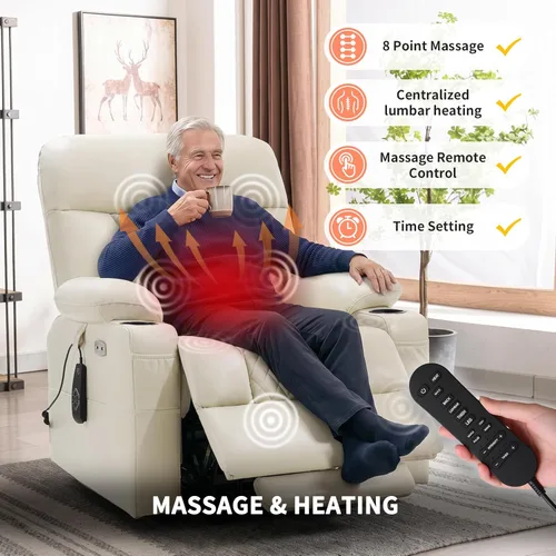 Miniatura 4 de EONIX SLRY019020 - Silla reclinable eléctrica para adultos mayores con calor y masaje, sillas reclinables eléctricas resistentes de 400 libras
