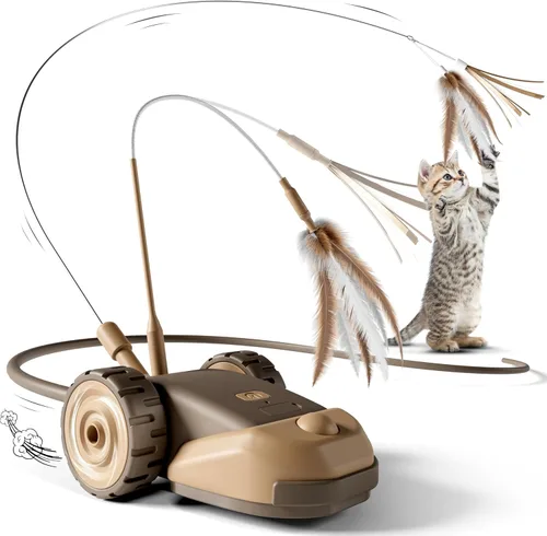 Miniatura 9 de CYROS Juguete interactivo 3 en 1 para gatos - Juguetes para gatos de ratón móvil automático de 2 velocidades para juego independiente con 2 piezas