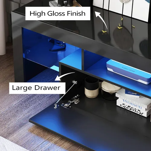 Miniatura 3 de Moderno soporte de TV negro para TV de 32/40/50/55+ pulgadas, consola de TV centro de entretenimiento, soporte de mesa de TV LED con almacenamiento