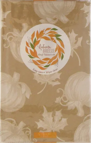 Miniatura 4 de Erlene Home Fashions Impresión de hojas de otoño y calabazas en varios colores mantel de franela de vinilo (dorado, cuadrado de 52 x 52 pulgadas)