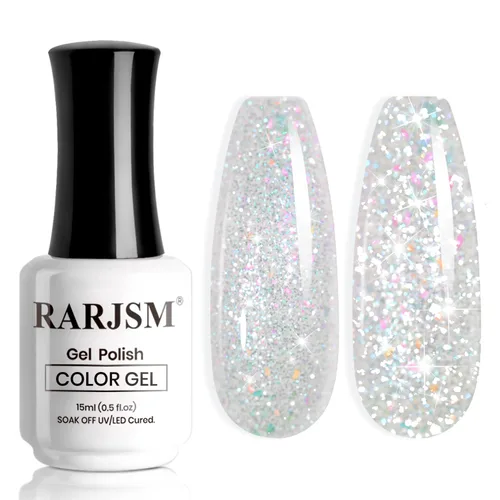 Miniatura 31 de RARJSM Esmalte de uñas de gel con purpurina de nieve, diamante brillante, gel de uñas de color blanco lechoso con pigmentos plateados y brillantes