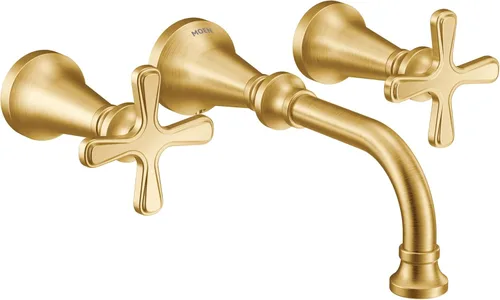 Miniatura 15 de Moen TS44102BG Colinet - Grifo de baño tradicional de arco alto con dos manijas, con asas de palanca, requiere válvula, oro cepillado