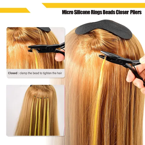 Miniatura 5 de Gomake Microlinks - Kit de extensiones de cabello, alicates para cerrar y quitar extensiones de cabello, gancho para tirar de microcuentas y Negro