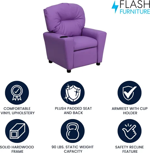 Miniatura 3 de Flash Furniture Chandler LeatherSoft - Silla reclinable para niños con portavasos y reclinable de seguridad, silla reclinable contemporánea