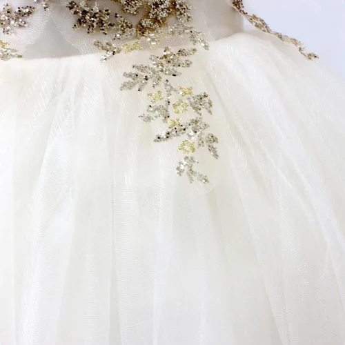 Miniatura 5 de Vestido de fiesta de tul de encaje dorado para niñas, vestido de baile largo hinchado