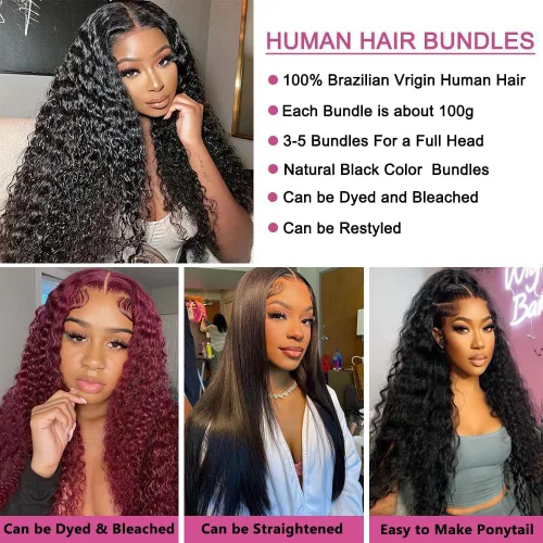 Miniatura 5 de 12A Brazilian Deep Wave Human Hair Bundles 14 16 18Inch 100% Unprocessed Brazilian Virgin Human Hair Weave 3Bundles Deep Wave Curly Hair Extensions