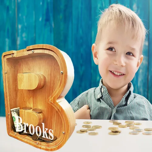 Miniatura 3 de Alcancía personalizada grande de madera con letras, alcancía de monedas, alcancía personalizada con nombre, puede usarse como regalo de Navidad