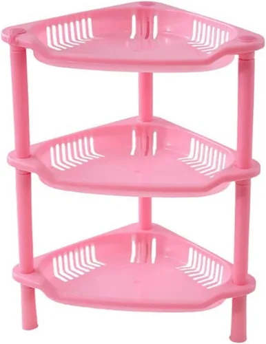 Organizador de ducha de 3 niveles, estante esquinero de plástico rosa, estante de escritorio multifuncional hueco para escritorio, organizador de