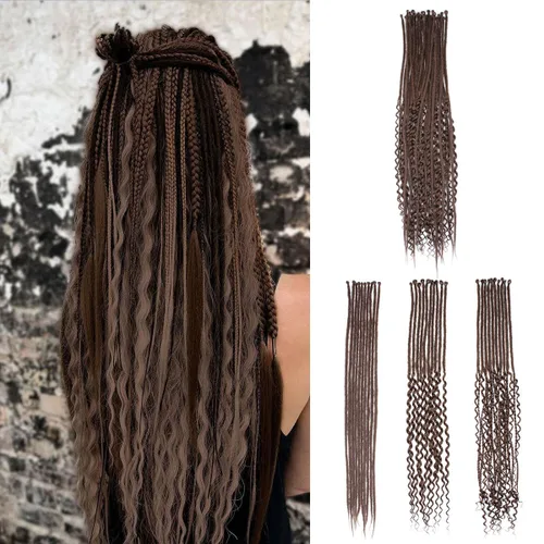Miniatura 10 de Extensiones de rastas SE de 30 hebras de 30 pulgadas, extensiones de rastas sintéticas mixtas 3 en 1, extensiones de rastas negras rizadas y rectas