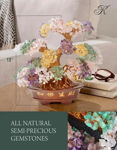 Miniatura 3 de KALIFANO Premium árbol de piedras preciosas – Bonsai Feng Shui Money Tree con propiedades curativas Mixto