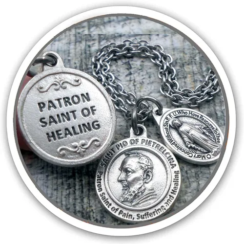 Santo patrón de la curación, San Pío de Pietrelcina, Padre Pío, collar, llavero o clip, joyería católica de reconciliación, personaliza con inicial