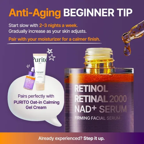 Miniatura 8 de PURITO Retinol 0.1% + Retinal 0.1% Suero facial antienvejecimiento para arrugas, líneas finas y piel más firme Retinoides duales con NAD+