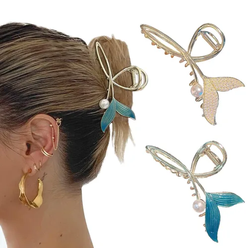 Miniatura 10 de Grandes pinzas de mandíbula de metal antideslizantes con mariposa brillante para mujeres - Agarre fuerte y bonito, accesorios para el cabello
