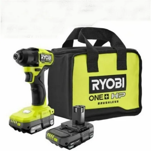 RYOBI ONE+ HP 18V Kit de Destornillador de Impacto Compacto Inalámbrico sin Escobillas de 1/4 pulgada con (2) Baterías de 1.5 Ah, Cargador y Bolsa