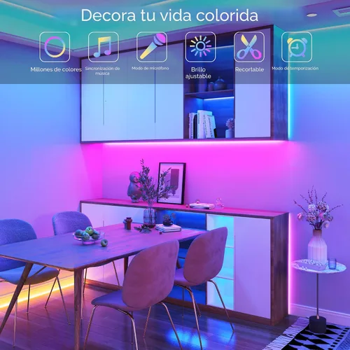 Miniatura 5 de GANZQH - Luces LED para habitación de 50 pies, tira de luces LED RGB que cambian de color para interiores, tira de luces LED con sincronización
