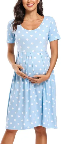 BBHoping Vestido de maternidad casual a rayas para mujer, manga corta y 34, longitud hasta la rodilla, ropa de embarazo para baby shower