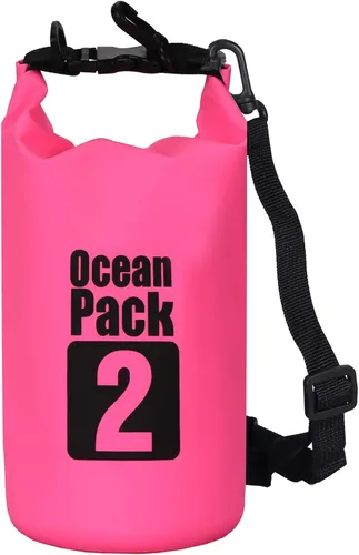 Miniatura 31 de 2L/3L/5L/10L/15L/20L/30L 500D Lona resistente PVC impermeable bolsa seca saco para kayak/canoa/pesca/rafting/natación/campamento/snowboard Rosado