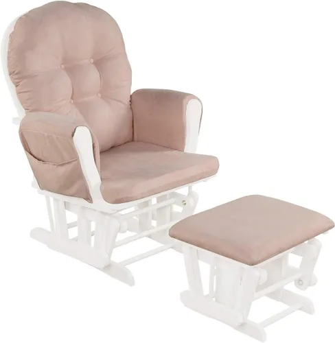 Miniatura 14 de Costzon Mecedora Deslizante de Guardería con Otomana, Mecedora Deslizante Tapizada Cómoda con Cojín Acolchado, Bolsillo de Almacenamiento, Base