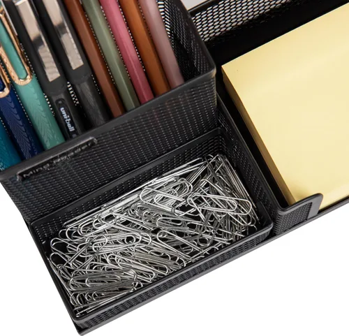 Miniatura 4 de Mind Reader Organizador de escritorio, soporte para bolígrafos, cesta de clip, almacenamiento, oficina, malla de metal, 8.07 pulgadas de largo x