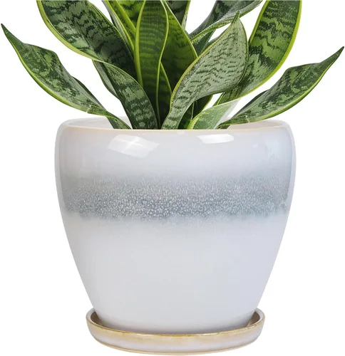 Miniatura 22 de Maceta para Plantas de 6.8 Pulgadas - Maceta de Cerámica con Orificio de Drenaje y Platillo, Maceta Redonda Moderna para Flores, Macetas