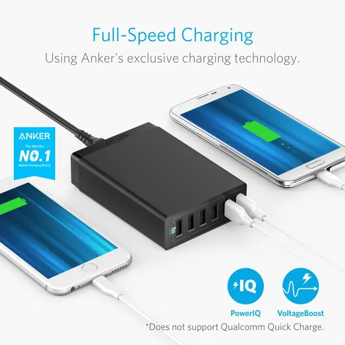 Miniatura 3 de Anker Cargador, estación de carga USB de 60 W y 6 puertos, cargador PowerPort 6 Multi USB para iPhone 14/13 Series, iPad Pro/Air/Mini, Galaxy Negro