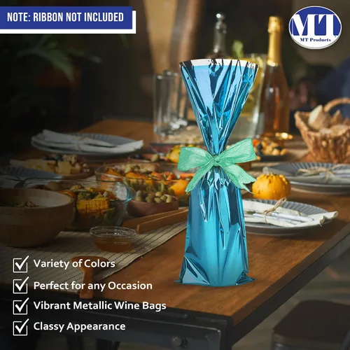 Miniatura 5 de MT Products Bolsas de regalo de vino Mylar metalizadas azules de 6.5 x 18 pulgadas, ideales para tirar de vino, paquete de 25