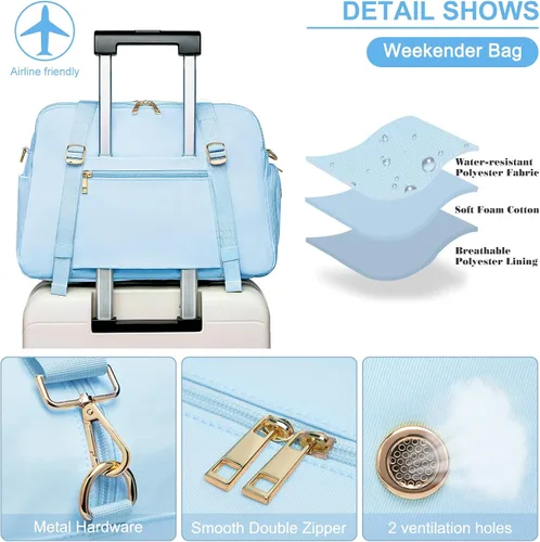 Miniatura 5 de Bolsa deportiva de gimnasio para mujer, bolsa de lona deportiva con compartimento para zapatos y bolsillo húmedo