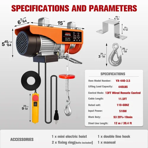 Miniatura 2 de Cabrestante eléctrico, herramienta de manejo de materiales de 440 libras, polipasto eléctrico de 110 V con control remoto de 13 pies, altura