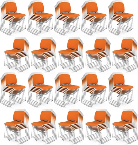Miniatura 25 de VINGLI Juego de 4 sillas apilables de oficina con base de trineo de metal, asiento y respaldo ergonómicos acolchados de plástico, capacidad de 350