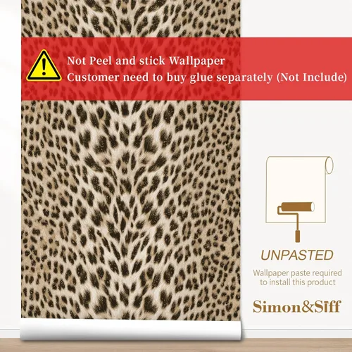 Miniatura 8 de Simon&Siff Papel tapiz con estampado de leopardo de 17.3 pulgadas x 19.7 pies, estampado de guepardo en relieve no pegado con purpurina dorada