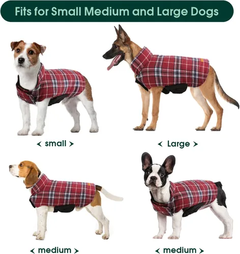 Miniatura 5 de Kuoser - Abrigo rojo para perro, abrigo de invierno a cuadros, impermeable, reversible, S-XS