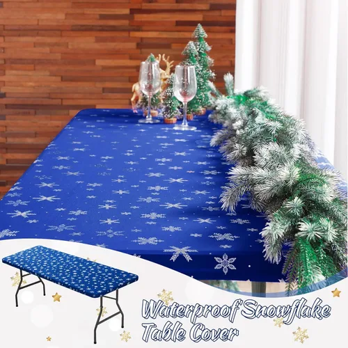 Miniatura 7 de Mixweer 1 Pza Mantel de Copo de Nieve Borde Elástico Ajuste Ceñido Rectangular Cubierta de Mesa Plegable 6 Pies, 30 x 72'' Tela de Poliéster