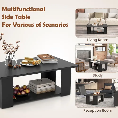 Miniatura 6 de Giantex Mesa central rectangular de madera, mesa de té moderna grande de 41 pulgadas y 2 niveles con compartimento abierto, fácil montaje, mesa