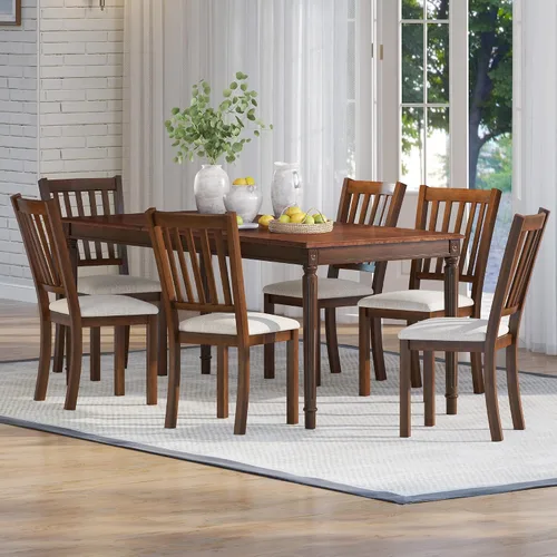 Miniatura 6 de AMERLIFE 79" Farmhouse Dining Table, Rectangular Wood Kitchen & Dining Room Table with Roman Conical Legs, Wood Grain Tabletop, for Kitchen and