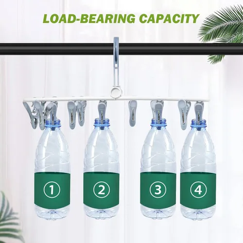 Miniatura 5 de Percha de secado de ropa con 12 clips, paquete de 2 estantes de secado plegables portátiles para colgar, estante plegable de goteo, gancho giratorio