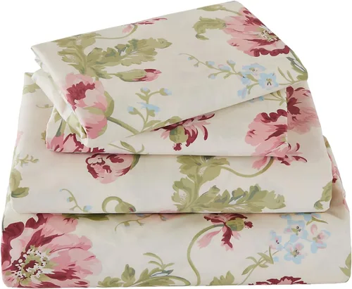 Miniatura 6 de ABREEZE Juego de sábanas con estampado floral beige, juego de ropa de cama bohemio, juego de ropa de cama de lujo de 4 piezas, medallón de damasco