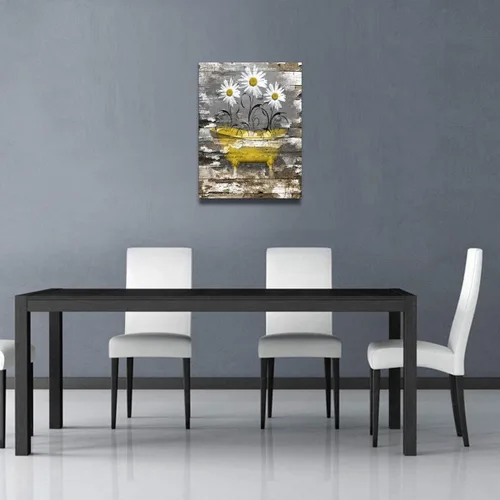 Miniatura 2 de IXMAH - Lienzo decorativo de margaritas rústicas retro en la bañera amarilla, arte abstracto moderno para decoración de pared, pintura al óleo