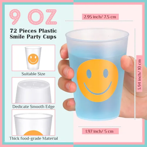 Miniatura 3 de Irenare 72 vasos de plástico reutilizables de 9 onzas con patrón de sonrisa, vasos de plástico para beber vasos pastel lindos vasos de plástico