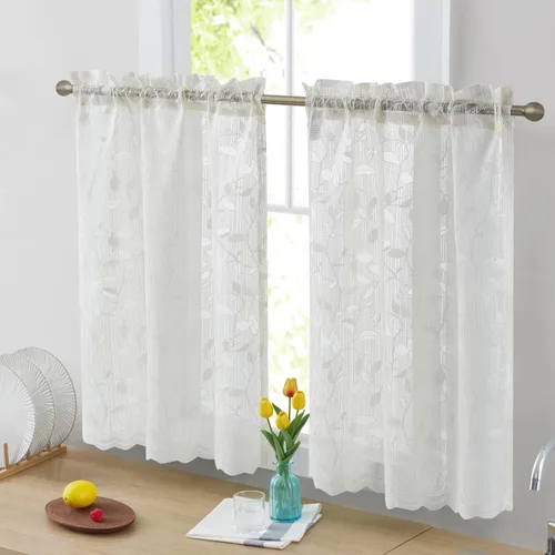 HLC.ME Joyce - Cortina de encaje transparente para cocina, cafetería, para ventanas pequeñas, cocina y baño, 30 pulgadas de ancho x 36 pulgadas de