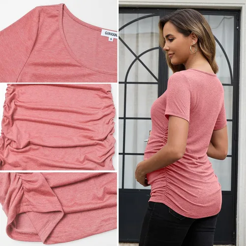 Miniatura 54 de GINKANA Blusas de maternidad de manga corta, diseño floral, fruncido, casual, para mamá, para embarazo