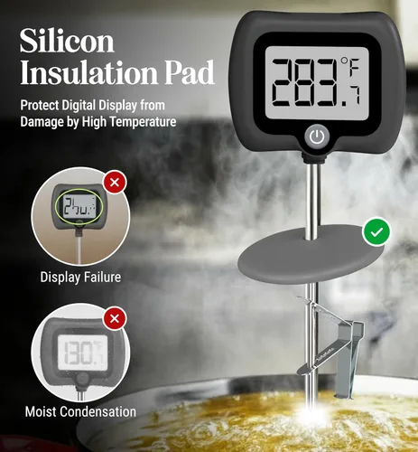 Miniatura 2 de Termómetro digital de dulces con clip para olla, sonda de acero inoxidable de 10 pulgadas de largo, termómetro de cocina de lectura instantánea