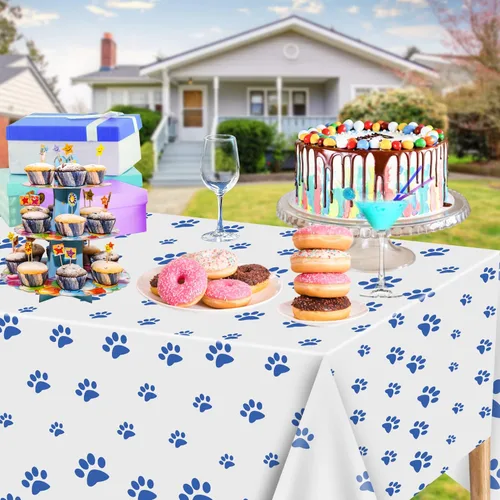 Miniatura 4 de Paquete de 2 manteles con estampado de patas de cachorro, 51 x 87 pulgadas, desechables, de plástico, para decoraciones de fiestas temáticas